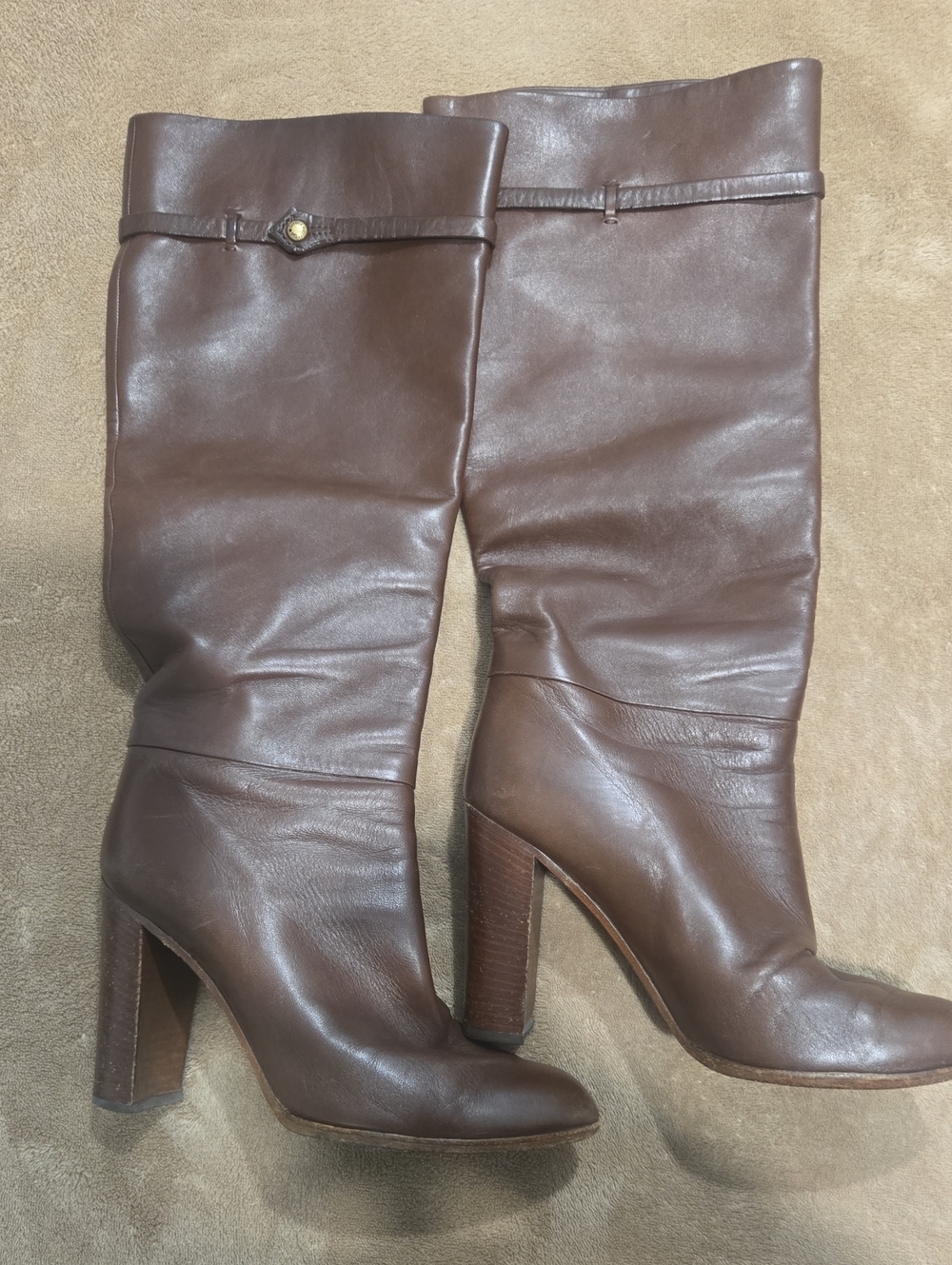 Louis Vuitton Dark Brown Leather Knee-High Block Heel Boots